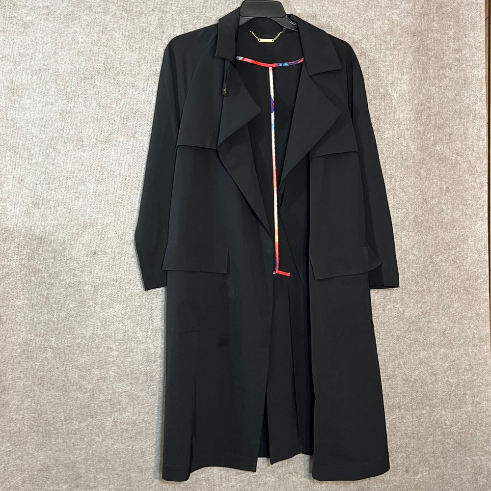 Trina Turk Black Coat Womens 8 Gold Chain Detail Long Tailored Jacket